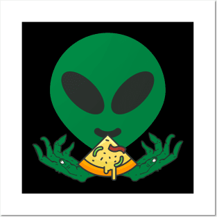 Alien Pizza Eating Posters and Art